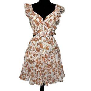 Fanco Tie Back Floral Ruffle Tiered Mini Dress Size S Coquette Boho Cottage